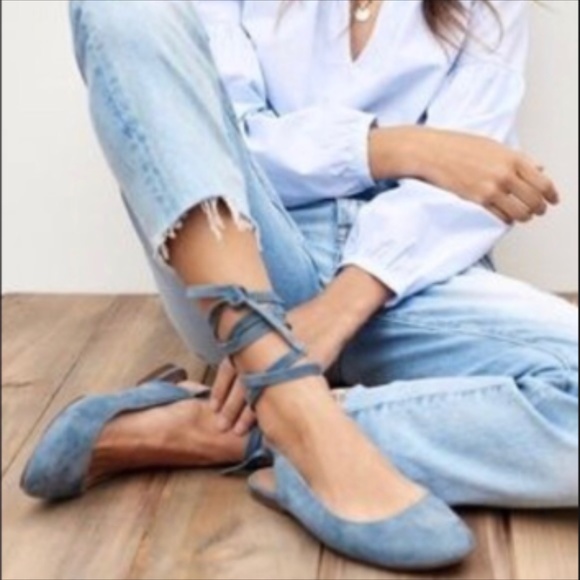 Madewell Shoes - Madewell The April Blue Suede Lace-Up Ballet Flats